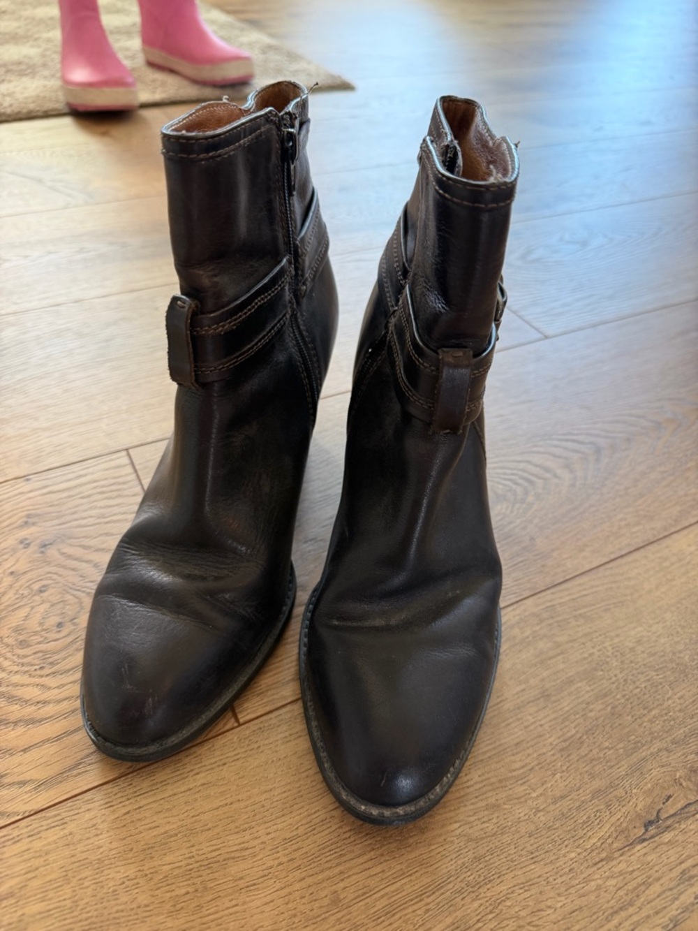 Sofft Black Leather Ankle Booties with Side Buckle